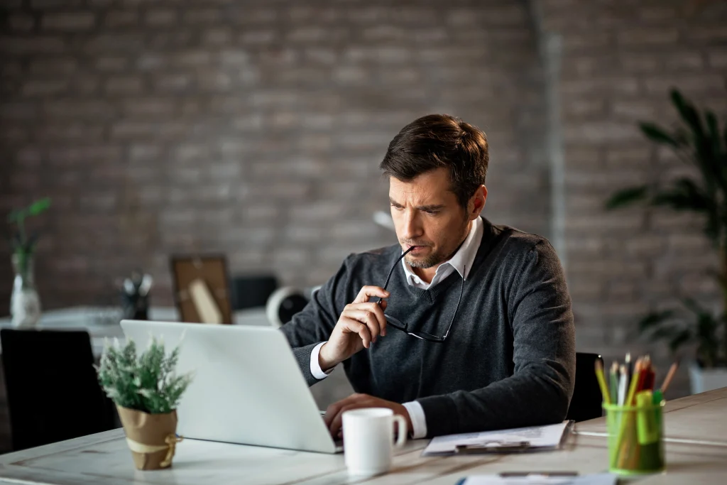 After finding a marketing company, the man is considering his next steps.